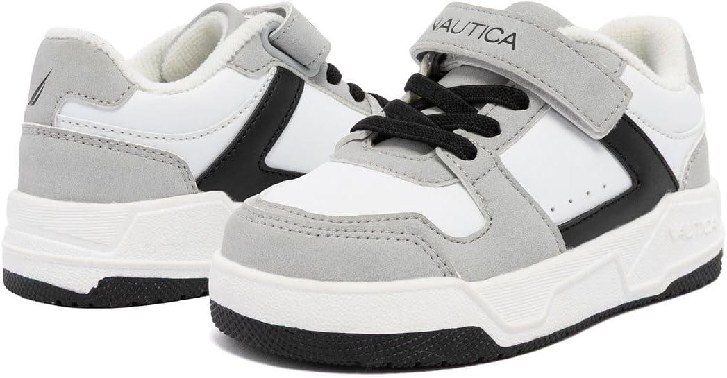 imageNautica Kids Adjustable Strap Shoes Comfortable Casual Sneakers for Boys and Girls Toddlers amp Little KidsWhite Black Grey