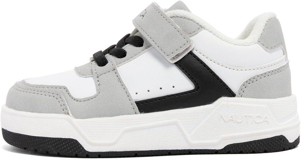 imageNautica Kids Adjustable Strap Shoes Comfortable Casual Sneakers for Boys and Girls Toddlers amp Little KidsWhite Black Grey