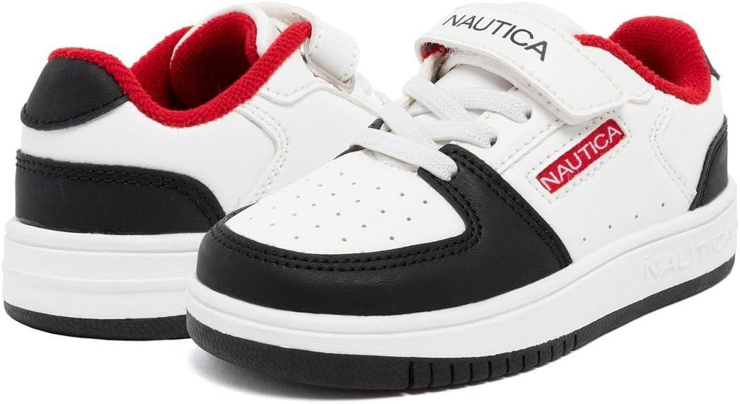 imageNautica Kids Adjustable Strap Shoes Comfortable Casual Sneakers for Boys and Girls Toddlers amp Little KidsWhite Black Red