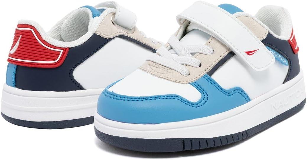 imageNautica Kids Adjustable Strap Shoes Comfortable Casual Sneakers for Boys and Girls Toddlers amp Little KidsWhite Blue Red