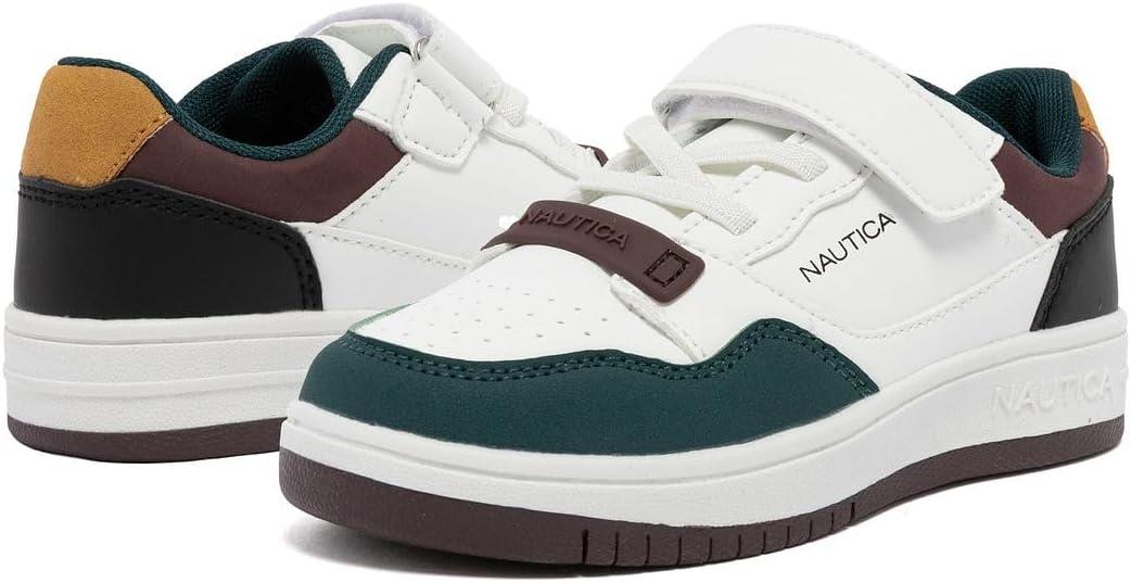 imageNautica Kids Adjustable Strap Shoes Comfortable Casual Sneakers for Boys and Girls Toddlers amp Little KidsWhite Green Burgundyseaspray