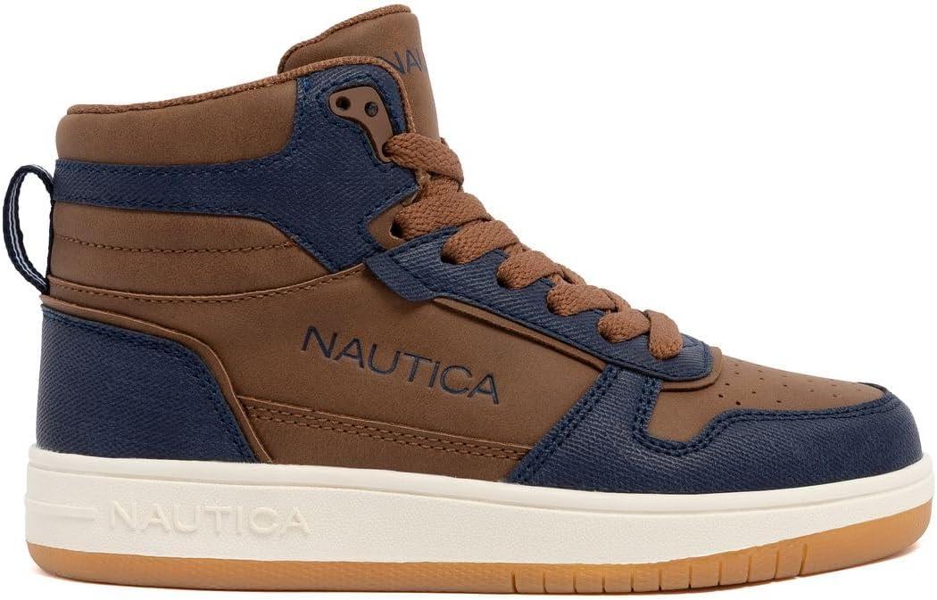 imageNautica Kids Sneaker LaceUp Fashion Shoe with BootLike High Top Design for Boys and Girls Big KidLittle Kid Sizes HorizonChestnut Navysirie