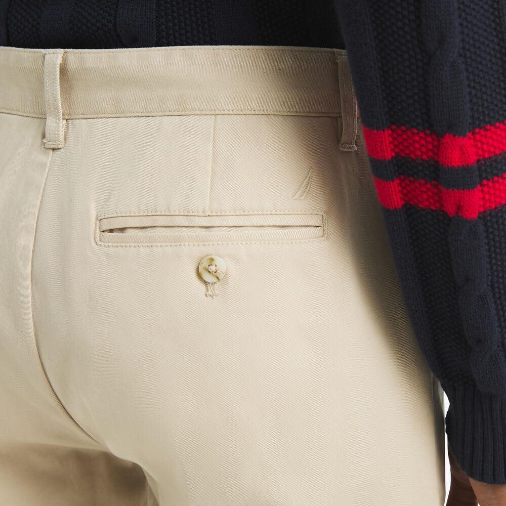 imageNautica Mens Classic Fit Flat Front Stretch Solid Chino Deck PantTrue Stone