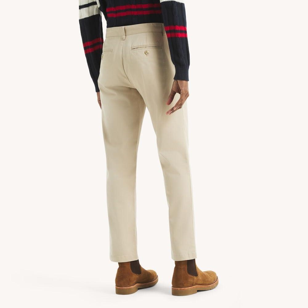 imageNautica Mens Classic Fit Flat Front Stretch Solid Chino Deck PantTrue Stone