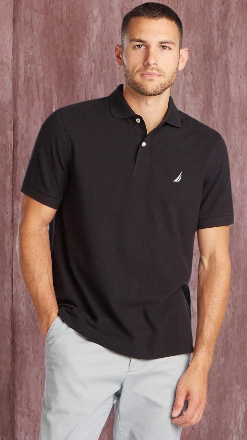 imageNautica Mens Classic Short Sleeve Solid Performance Deck Polo ShirtBasic Black