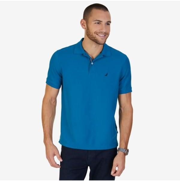 imageNautica Mens Classic Short Sleeve Solid Performance Deck Polo ShirtCargo Blue