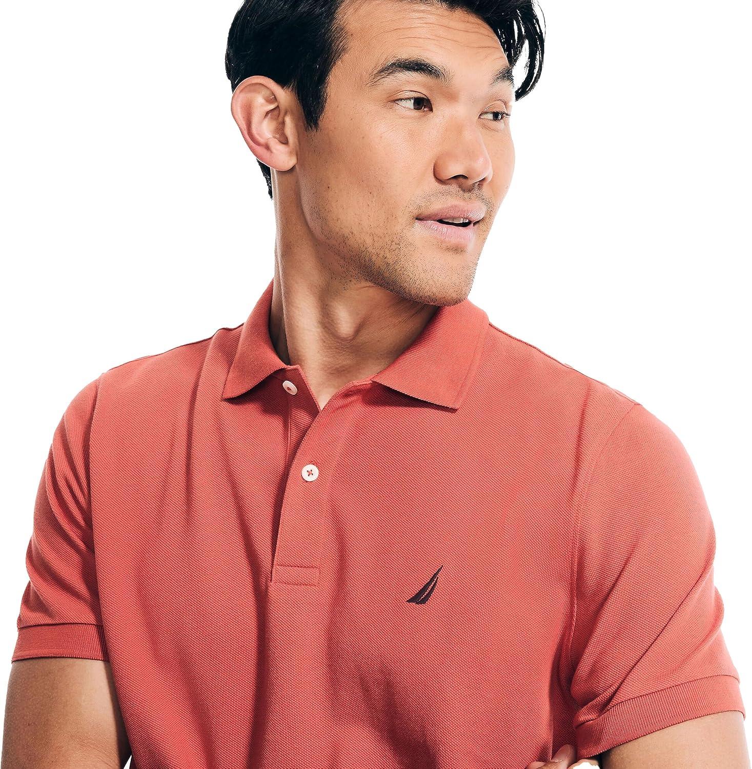 imageNautica Mens Classic Short Sleeve Solid Performance Deck Polo ShirtCayenne