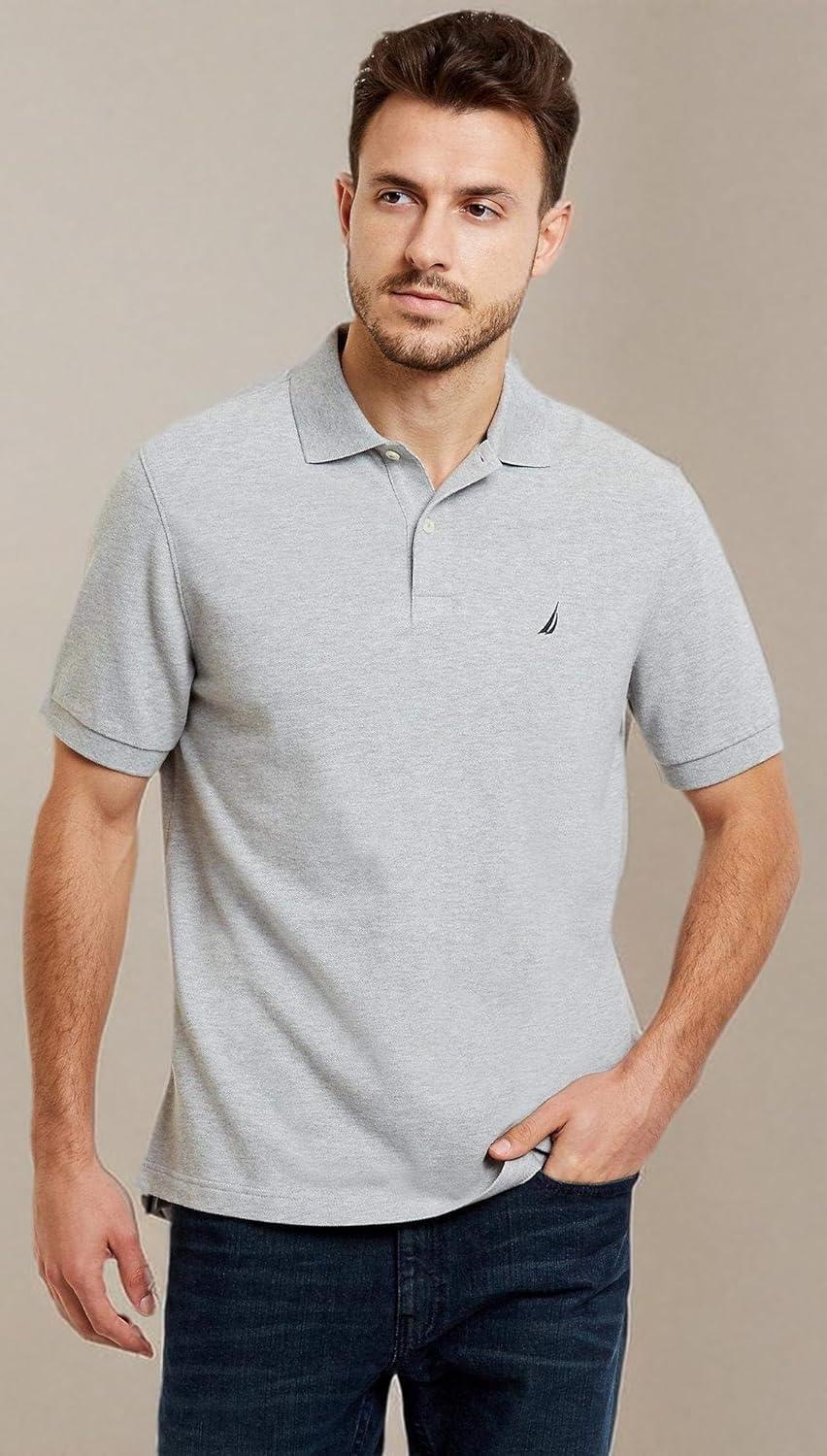 imageNautica Mens Classic Short Sleeve Solid Performance Deck Polo ShirtGrey Basic Polo