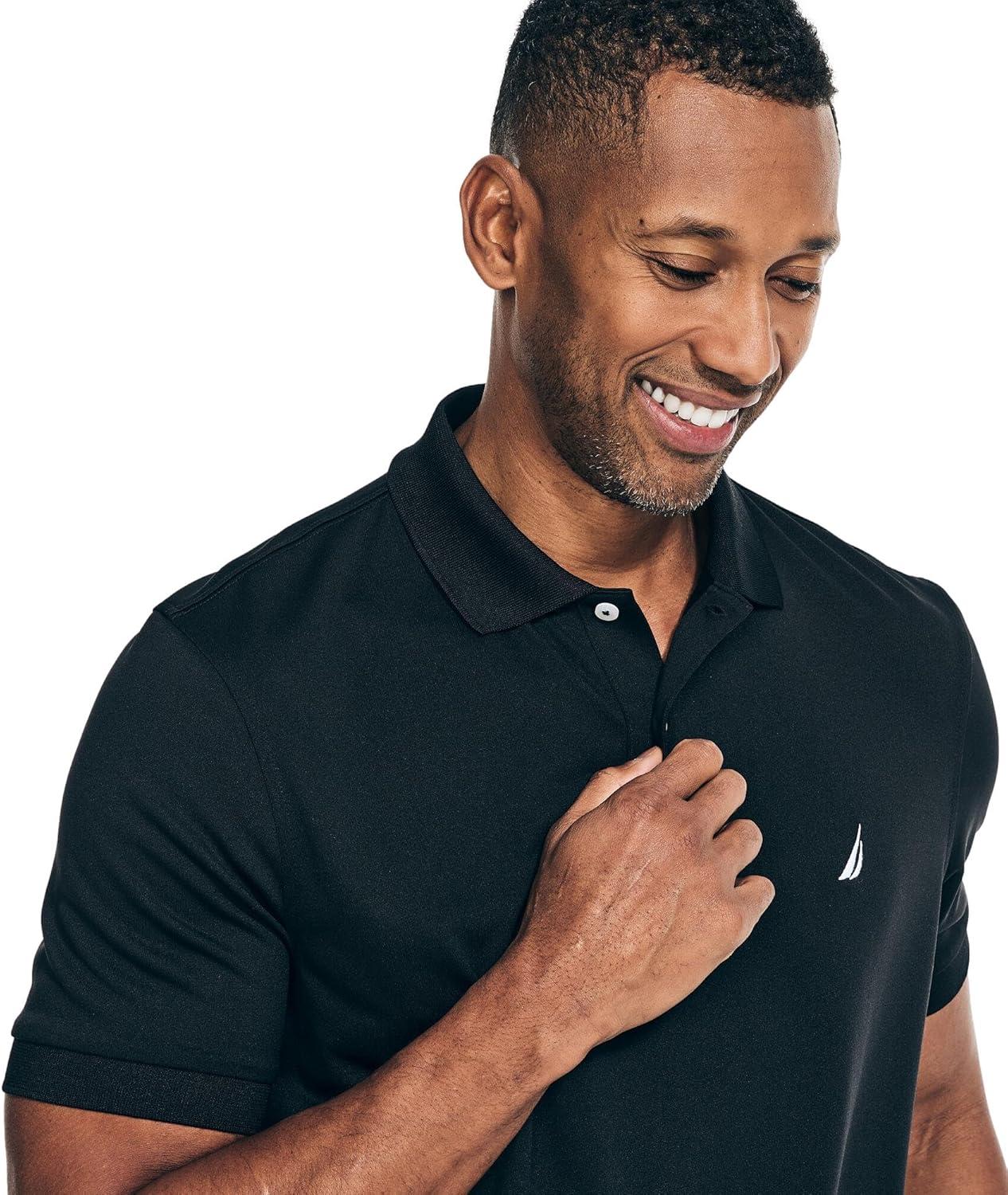 imageNautica Mens Classic Short Sleeve Solid Performance Deck Polo ShirtNavtech Performance Black