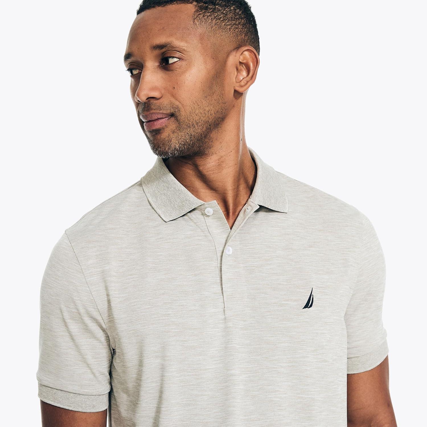 imageNautica Mens Classic Short Sleeve Solid Performance Deck Polo ShirtNavtech Performance Grey Heather