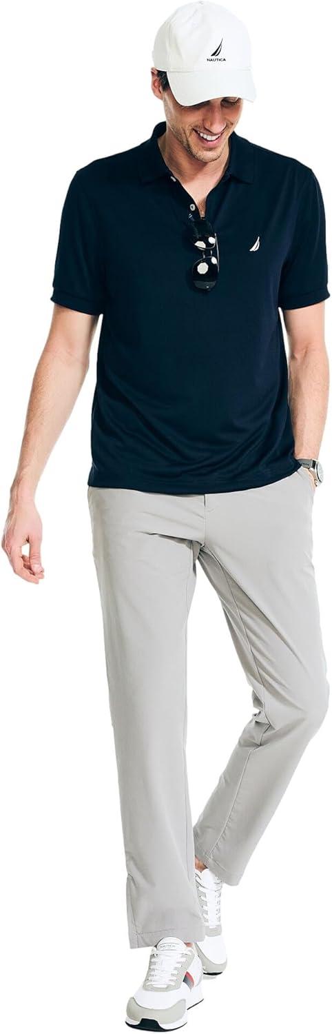 imageNautica Mens Classic Short Sleeve Solid Performance Deck Polo ShirtNavtech Performance Navy