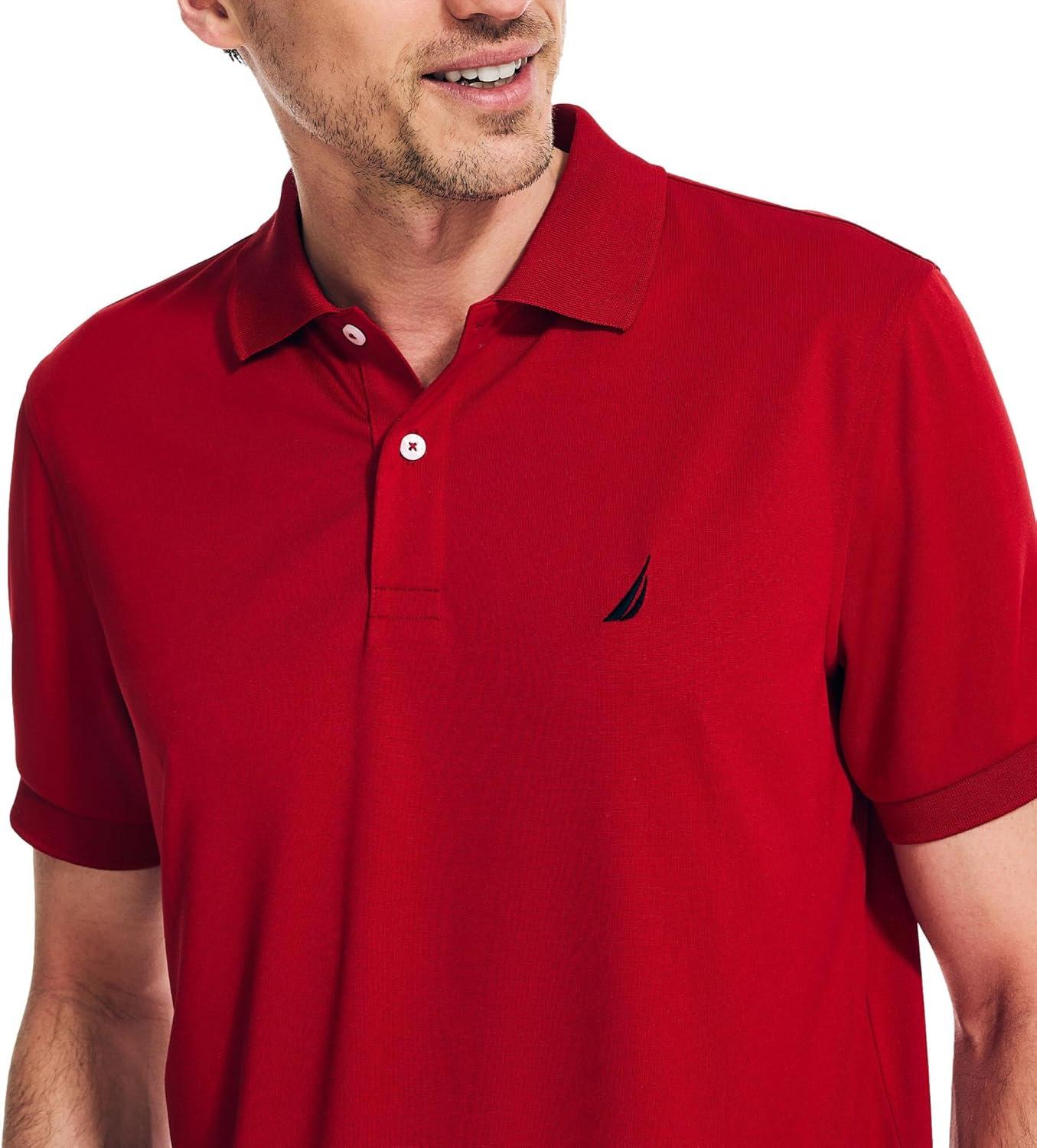 imageNautica Mens Classic Short Sleeve Solid Performance Deck Polo ShirtNavtech Performance Red