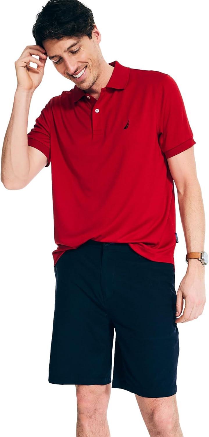 imageNautica Mens Classic Short Sleeve Solid Performance Deck Polo ShirtNavtech Performance Red