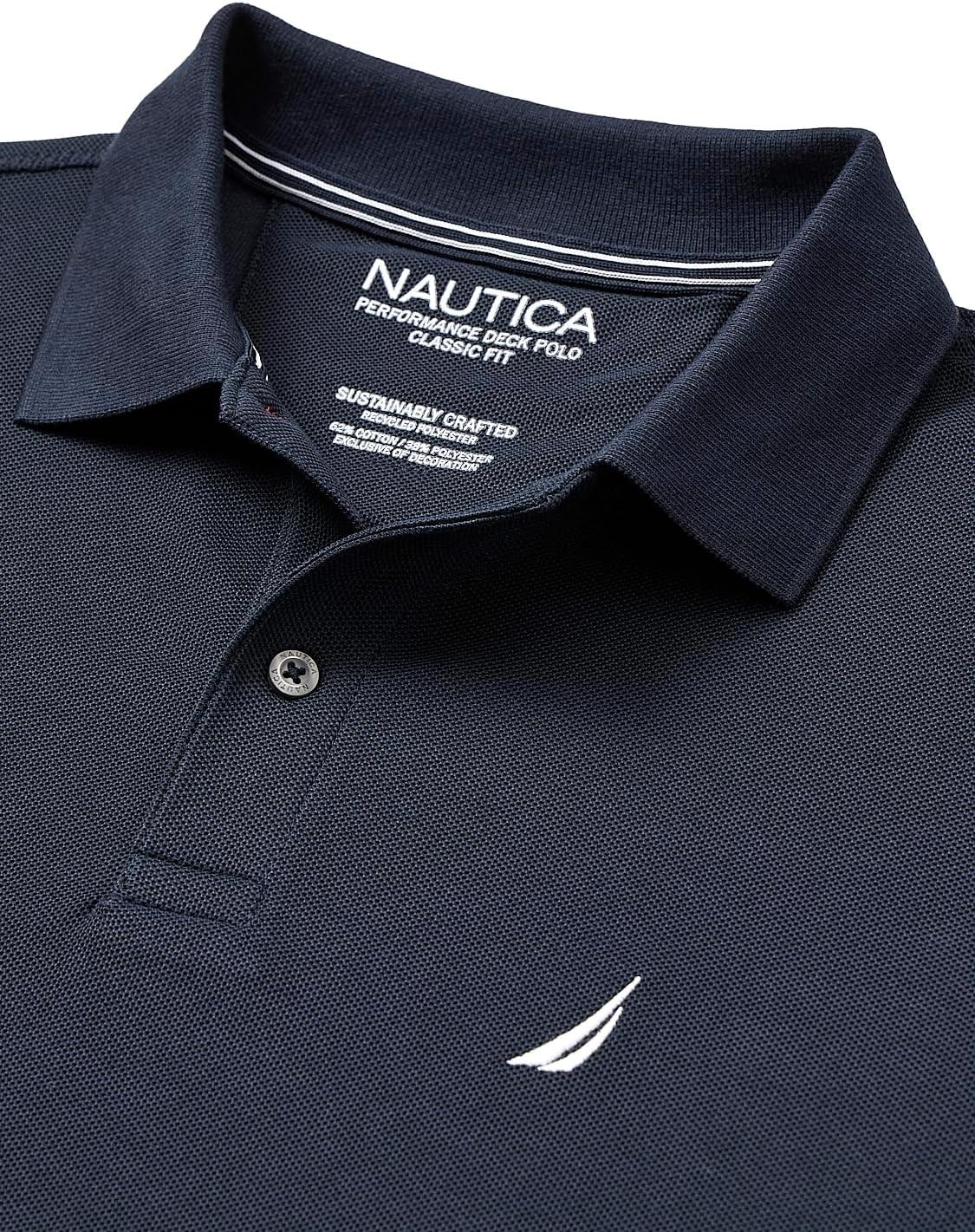 imageNautica Mens Classic Short Sleeve Solid Performance Deck Polo ShirtNavy