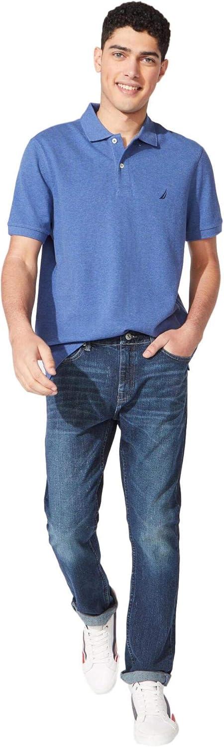imageNautica Mens Classic Short Sleeve Solid Performance Deck Polo ShirtStellar Blue Heather Basic Polo