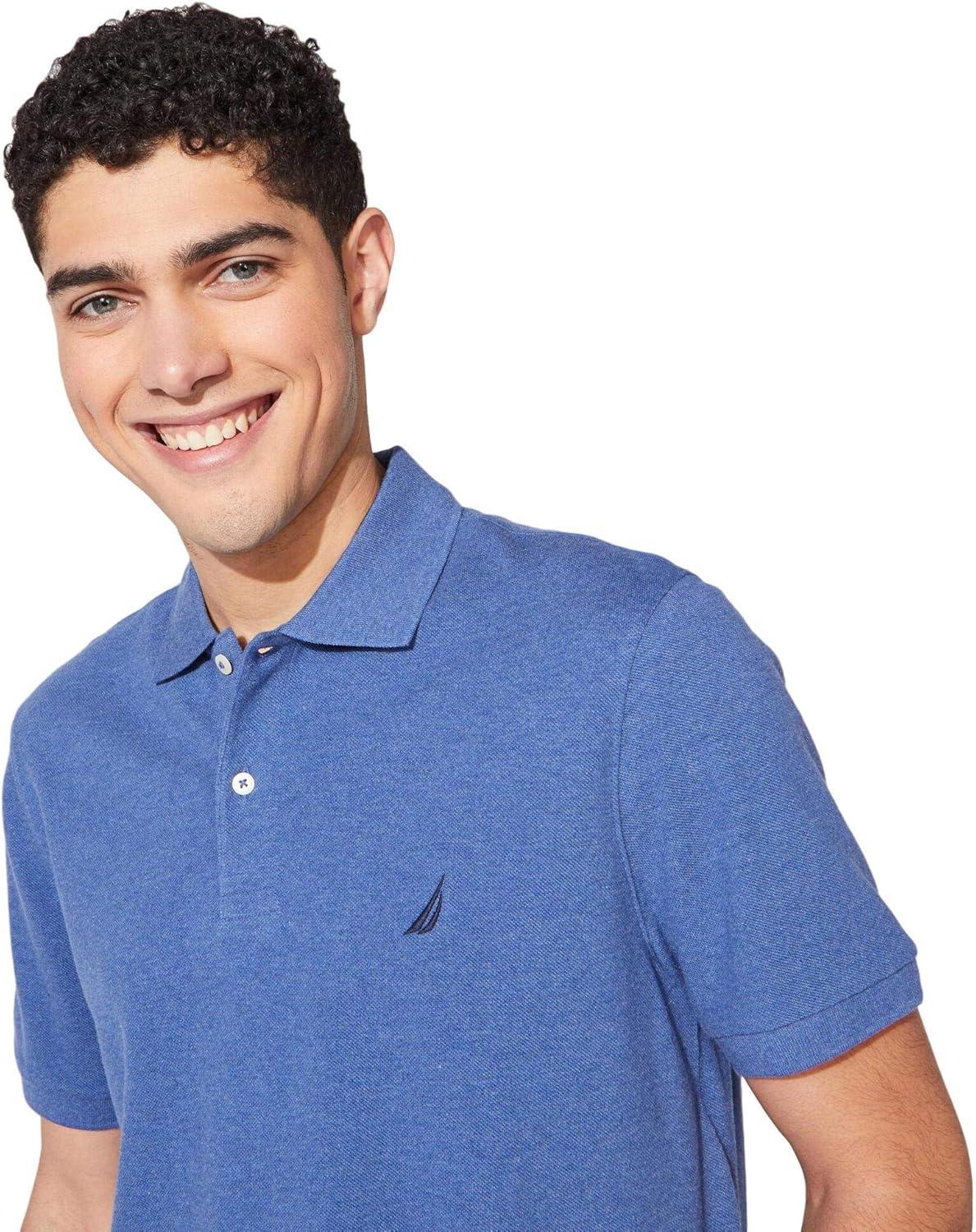 imageNautica Mens Classic Short Sleeve Solid Performance Deck Polo ShirtStellar Blue Heather Basic Polo