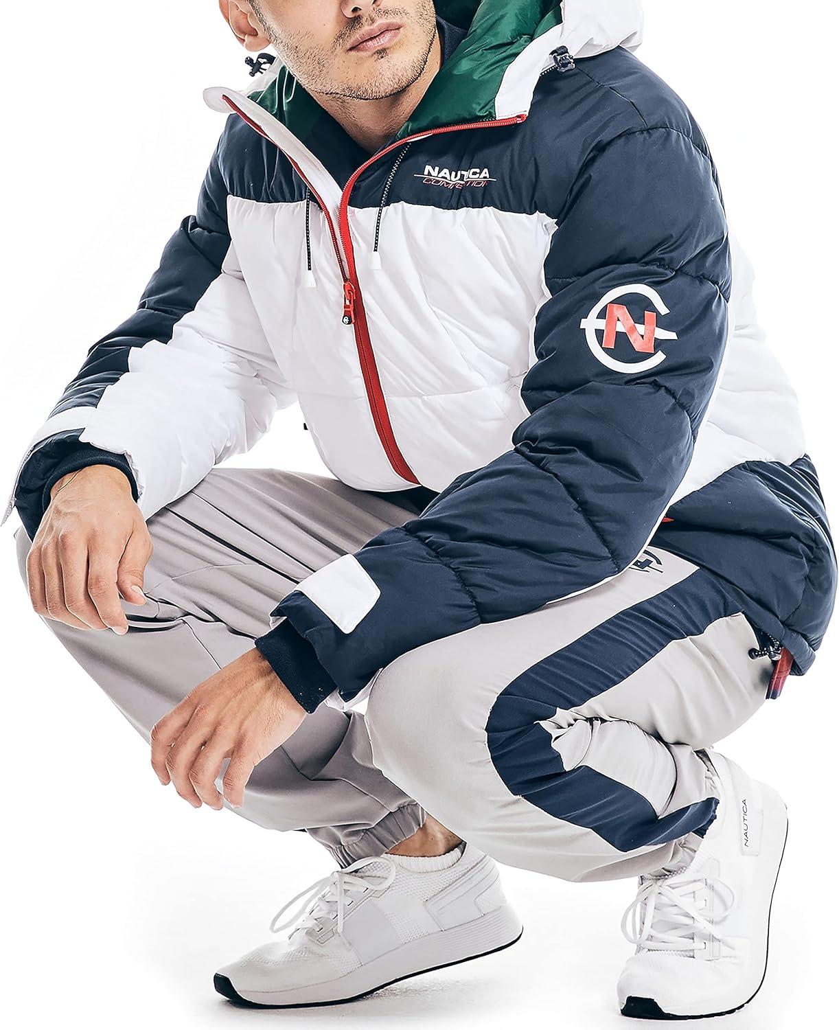 imageNautica Mens Competition Sustainably Crafted Tempasphere Colorblock ParkaNavy