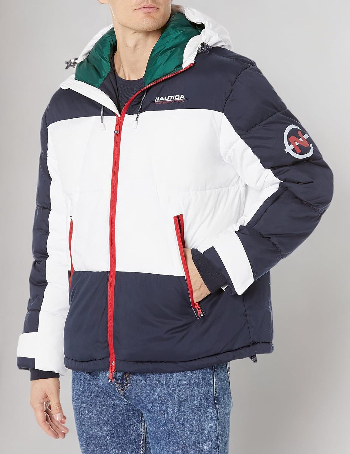 imageNautica Mens Competition Sustainably Crafted Tempasphere Colorblock ParkaNavy