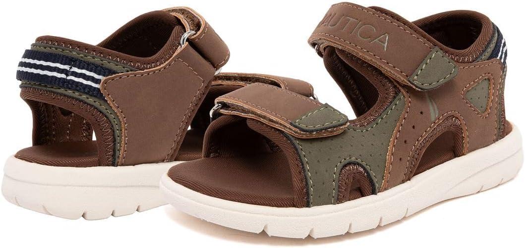 imageNautica Toddler Boys Sport Sandals Lightweight Athletic OpenToe Summer Shoes with Dual Adjustable Hook and Loop Straps for Outdoor Play Beach and WaterBrown Olive Jupiter