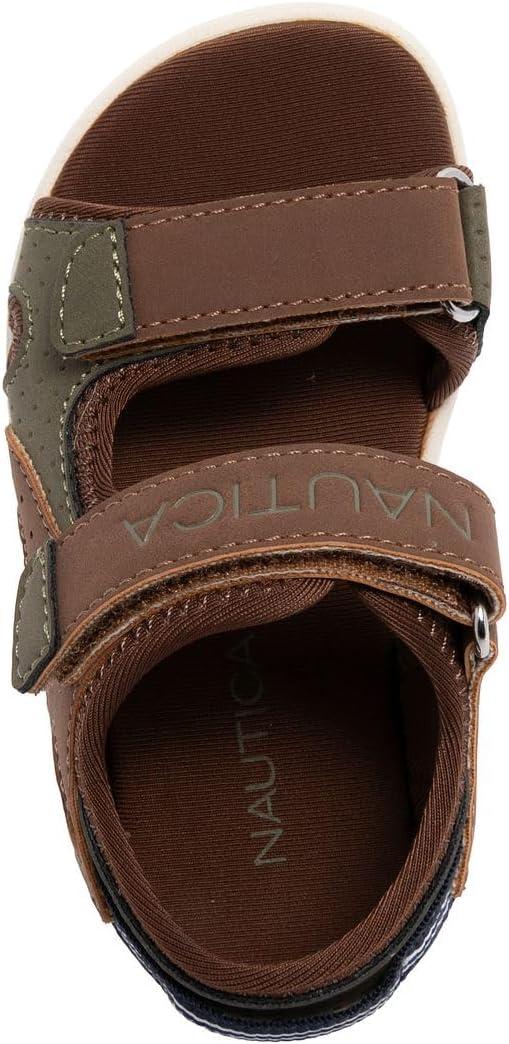 imageNautica Toddler Boys Sport Sandals Lightweight Athletic OpenToe Summer Shoes with Dual Adjustable Hook and Loop Straps for Outdoor Play Beach and WaterBrown Olive Jupiter