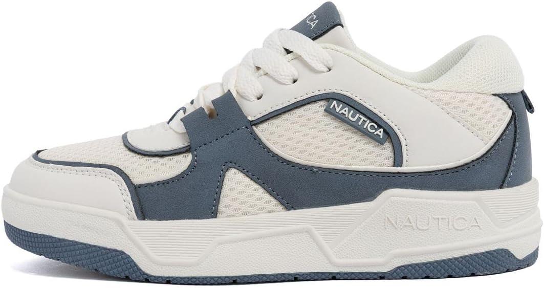 imageNautica Youth Athletic Sneakers Comfortable LaceUp Tennis Shoes for Boys and Girls Durable Casual Sport Footwear for School Gym and Daily WearOff White Blue