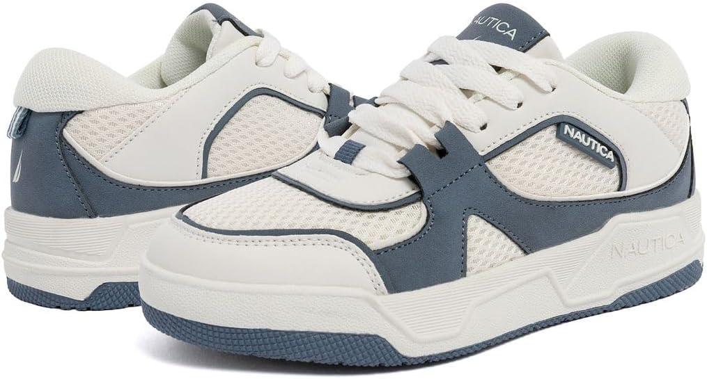 imageNautica Youth Athletic Sneakers Comfortable LaceUp Tennis Shoes for Boys and Girls Durable Casual Sport Footwear for School Gym and Daily WearOff White Blue