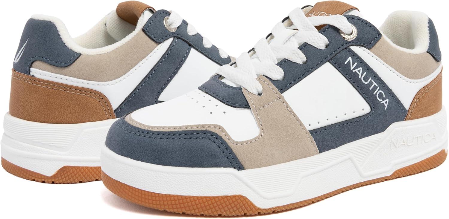 imageNautica Youth Athletic Sneakers Comfortable LaceUp Tennis Shoes for Boys and Girls Durable Casual Sport Footwear for School Gym and Daily WearWhite Blue Tan
