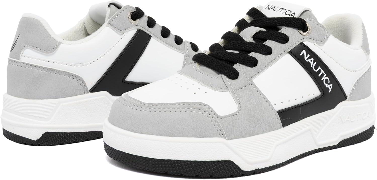 imageNautica Youth Athletic Sneakers Comfortable LaceUp Tennis Shoes for Boys and Girls Durable Casual Sport Footwear for School Gym and Daily WearWhite Black Grey