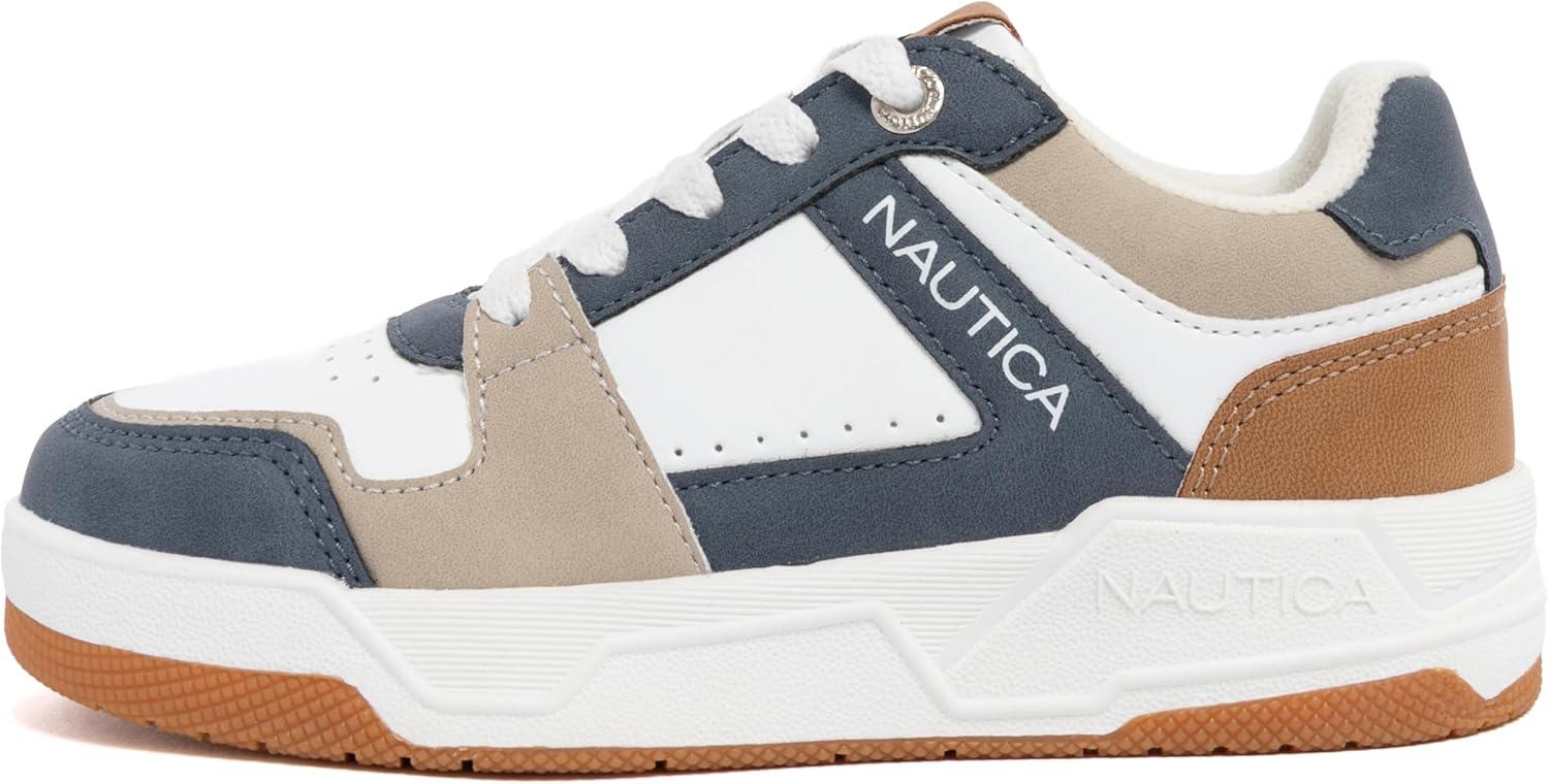 imageNautica Youth Athletic Sneakers Comfortable LaceUp Tennis Shoes for Boys and Girls Durable Casual Sport Footwear for School Gym and Daily WearWhite Blue Tan