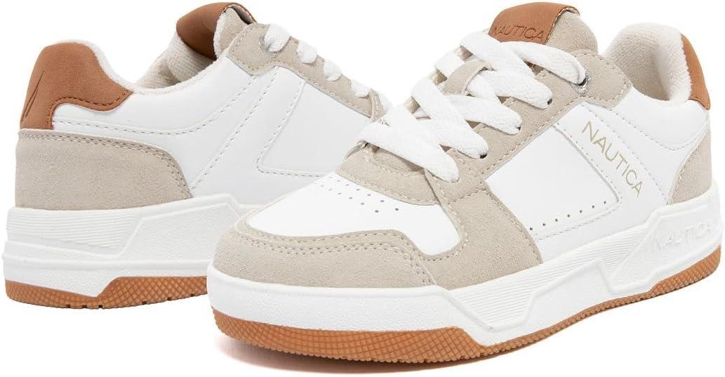 imageNautica Youth Athletic Sneakers Comfortable LaceUp Tennis Shoes for Boys and Girls Durable Casual Sport Footwear for School Gym and Daily WearWhite Taupe Tan
