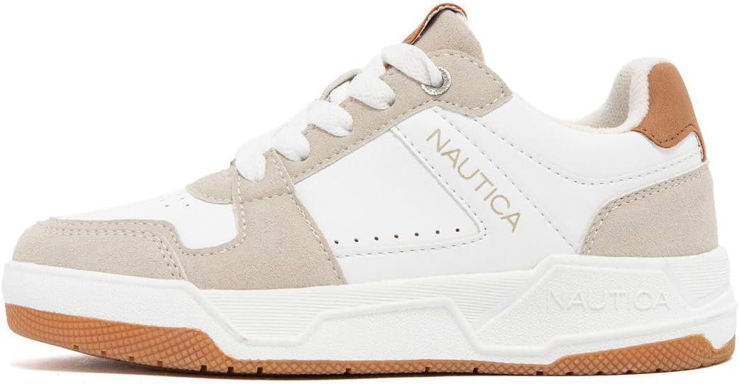 imageNautica Youth Athletic Sneakers Comfortable LaceUp Tennis Shoes for Boys and Girls Durable Casual Sport Footwear for School Gym and Daily WearWhite Taupe Tan