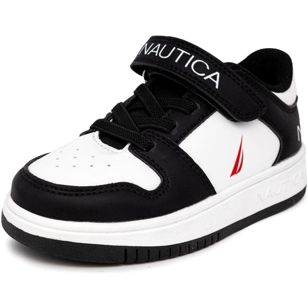 imageNautica Kids Adjustable Strap Shoes Comfortable Casual Sneakers for Boys and Girls Toddlers amp Little KidsBlack White Red