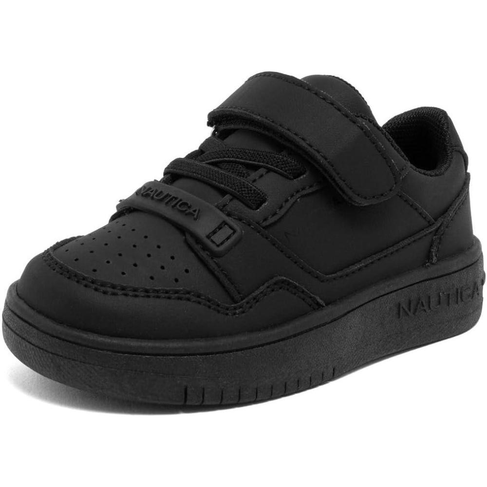 imageNautica Kids Adjustable Strap Shoes Comfortable Casual Sneakers for Boys and Girls Toddlers amp Little KidsBlack Monoseaspray