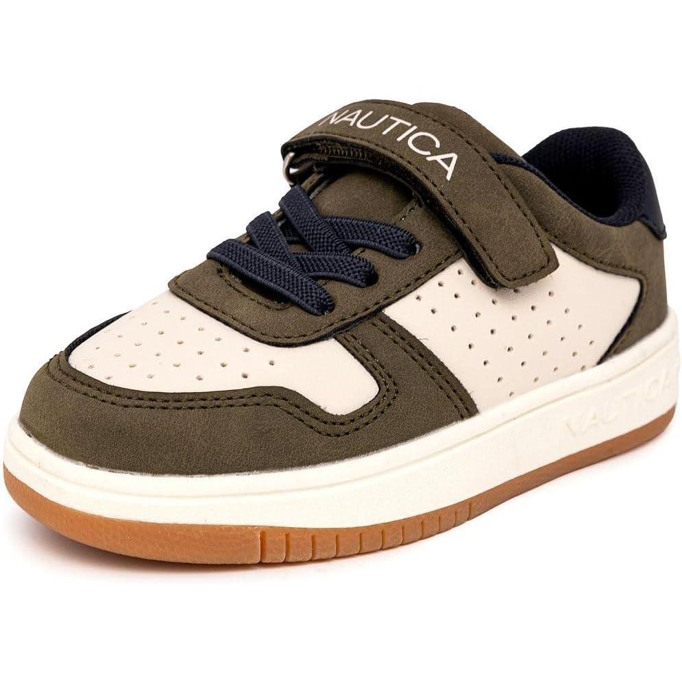 imageNautica Kids Adjustable Strap Shoes Comfortable Casual Sneakers for Boys and Girls Toddlers amp Little KidsOlive Bone