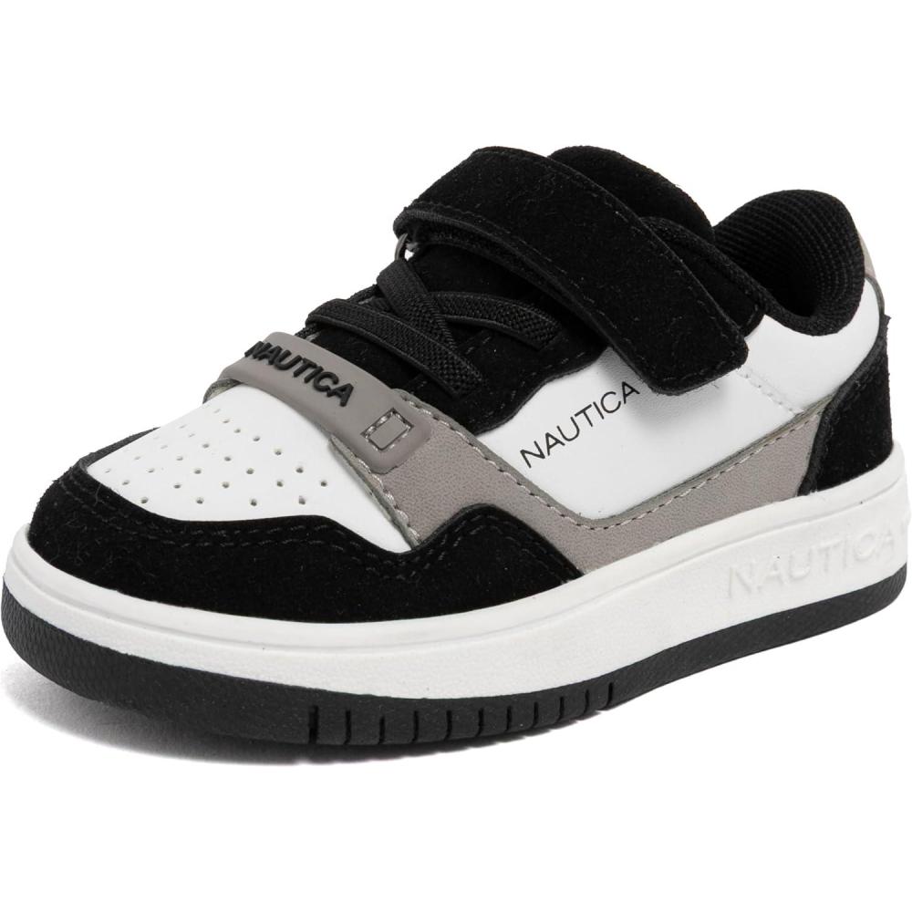 imageNautica Kids Adjustable Strap Shoes Comfortable Casual Sneakers for Boys and Girls Toddlers amp Little KidsWhite Black Blackseaspray
