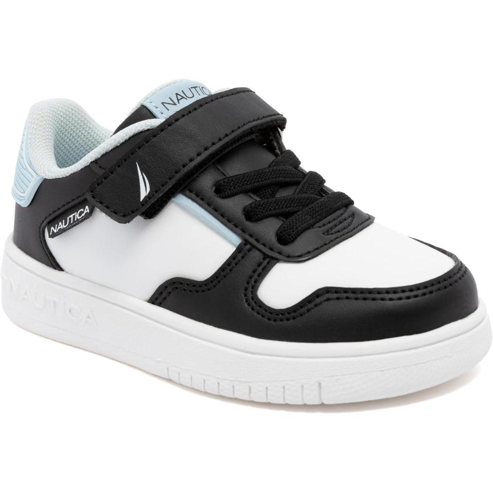 imageNautica Kids Adjustable Strap Shoes Comfortable Casual Sneakers for Boys and Girls Toddlers amp Little KidsWhite Black Blue