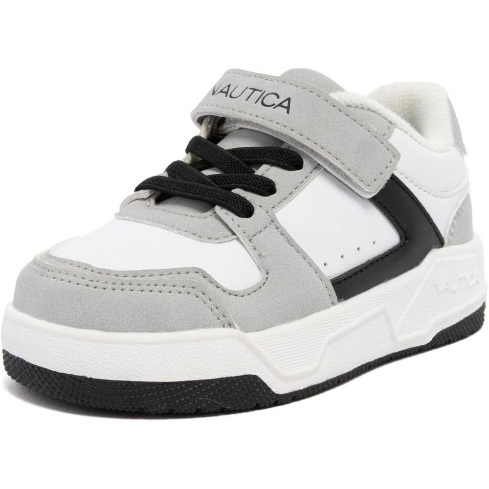 imageNautica Kids Adjustable Strap Shoes Comfortable Casual Sneakers for Boys and Girls Toddlers amp Little KidsWhite Black Grey