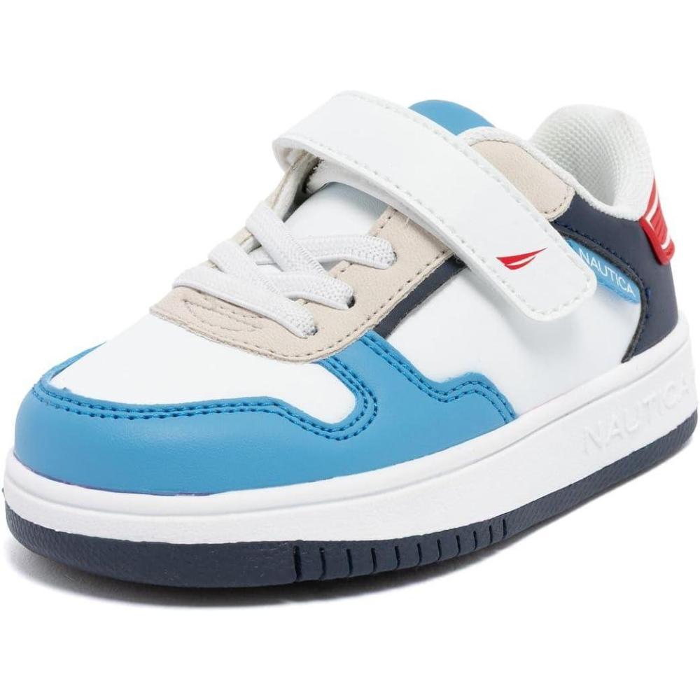 imageNautica Kids Adjustable Strap Shoes Comfortable Casual Sneakers for Boys and Girls Toddlers amp Little KidsWhite Blue Red