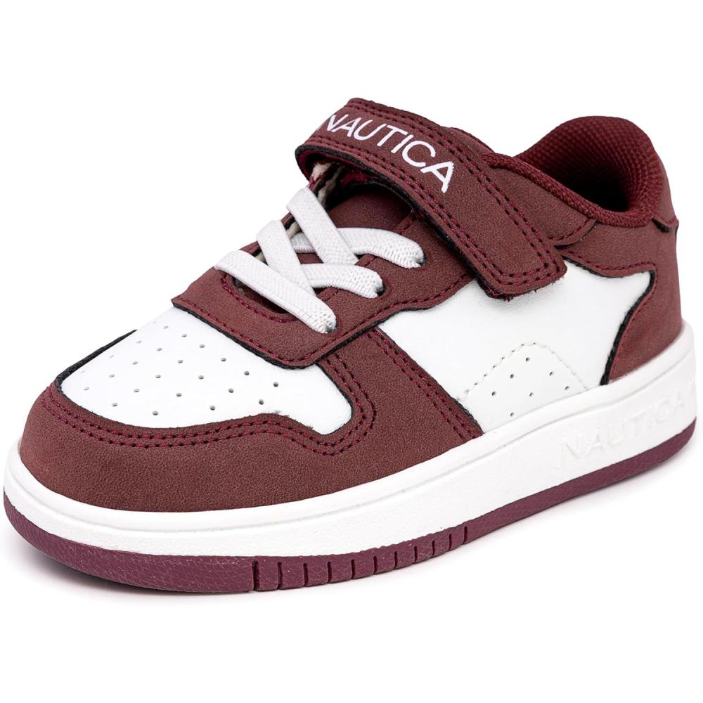 imageNautica Kids Adjustable Strap Shoes Comfortable Casual Sneakers for Boys and Girls Toddlers amp Little KidsWhite Burgundy