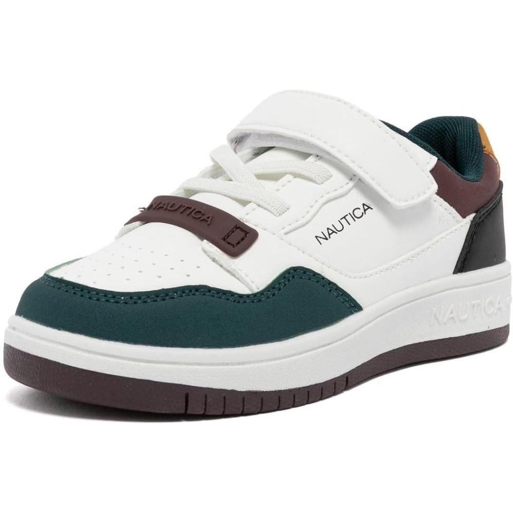 imageNautica Kids Adjustable Strap Shoes Comfortable Casual Sneakers for Boys and Girls Toddlers amp Little KidsWhite Green Burgundyseaspray