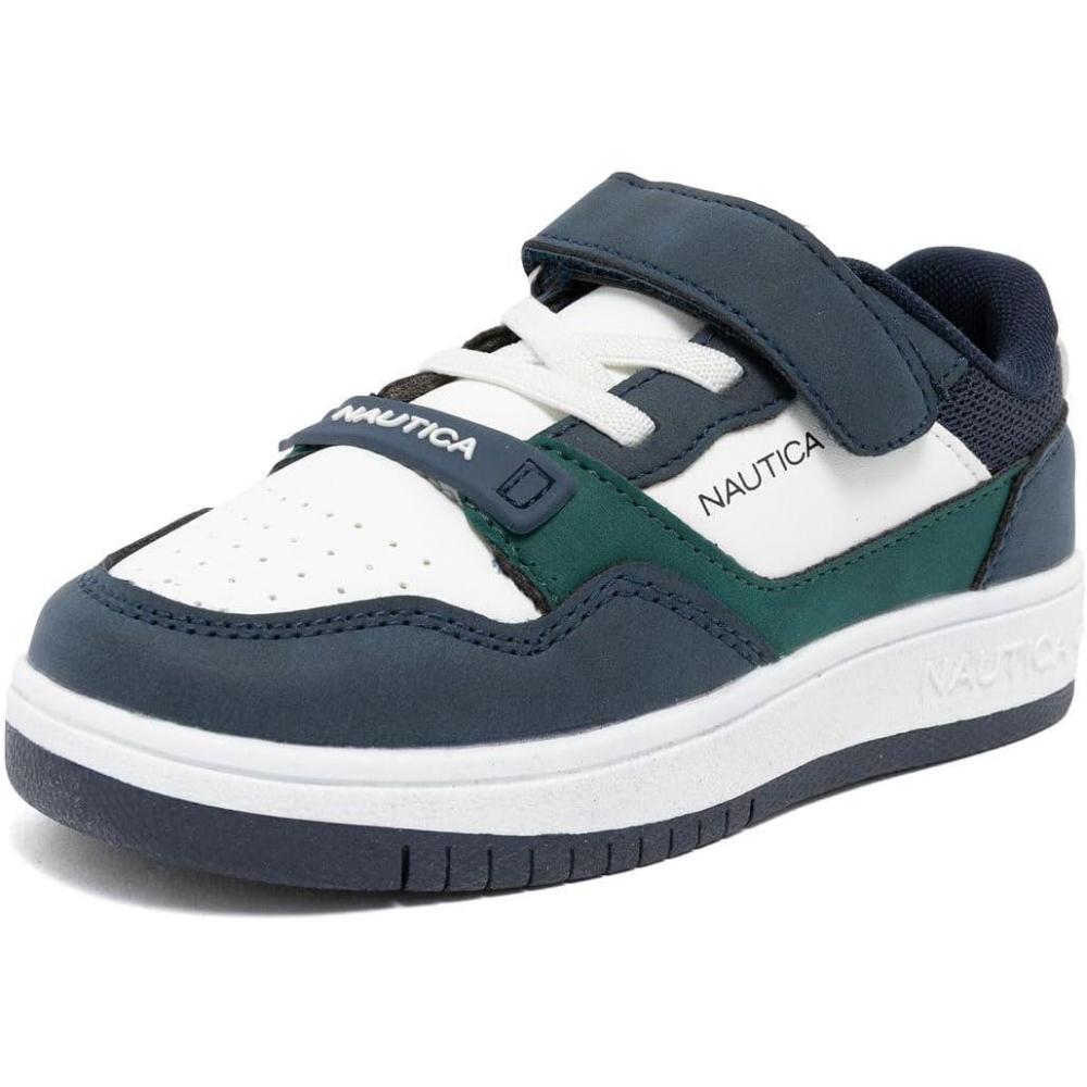 imageNautica Kids Adjustable Strap Shoes  Comfortable Casual Sneakers for Boys and Girls Toddlers amp Little KidsWhite Green Navyseaspray