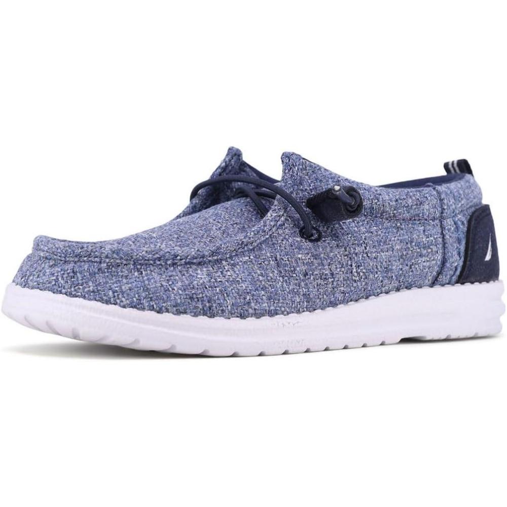 imageNautica Kids Boys Youth Comfort Loafers LaceUp Boat Shoe Lightweight Casual Stretch SneakerLittle KidBig Kid RushfordDenim Tweed