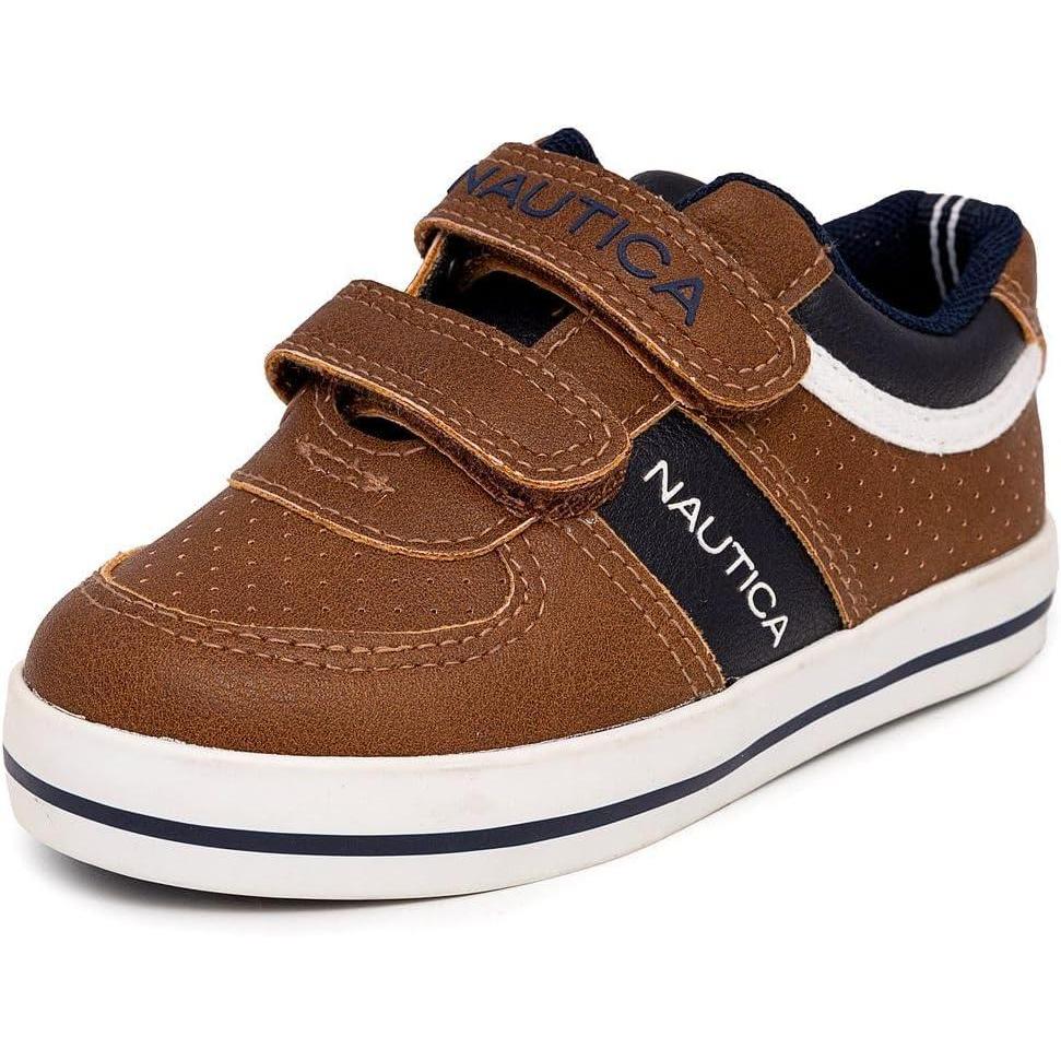 imageNautica Kids Double Strap Sneakers Casual Athletic Shoes for Boys and Girls Durable and Comfortable Fit for Toddlers and Little KidsTan Navy Whitelimpopo
