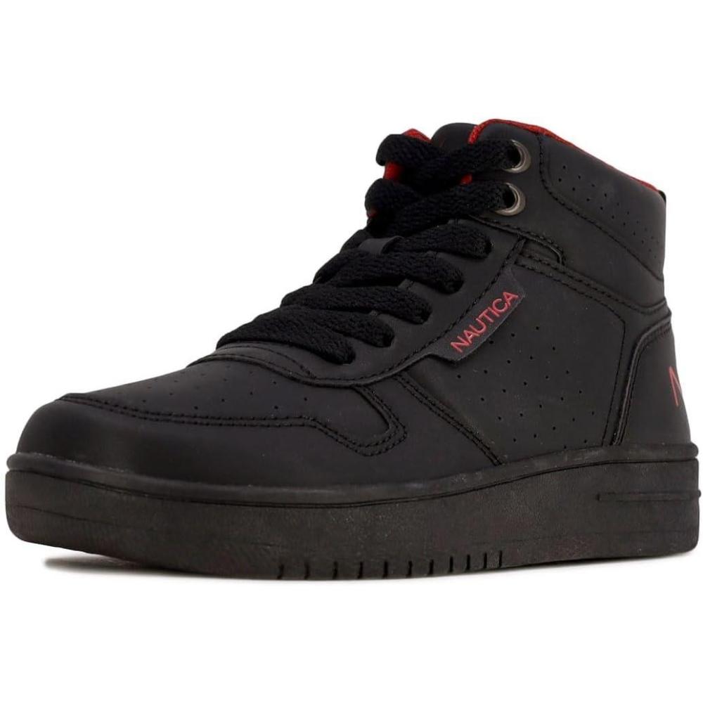 imageNautica Kids Sneaker LaceUp Fashion Shoe with BootLike High Top Design for Boys and Girls Big KidLittle Kid Sizes HorizonBlack Mono