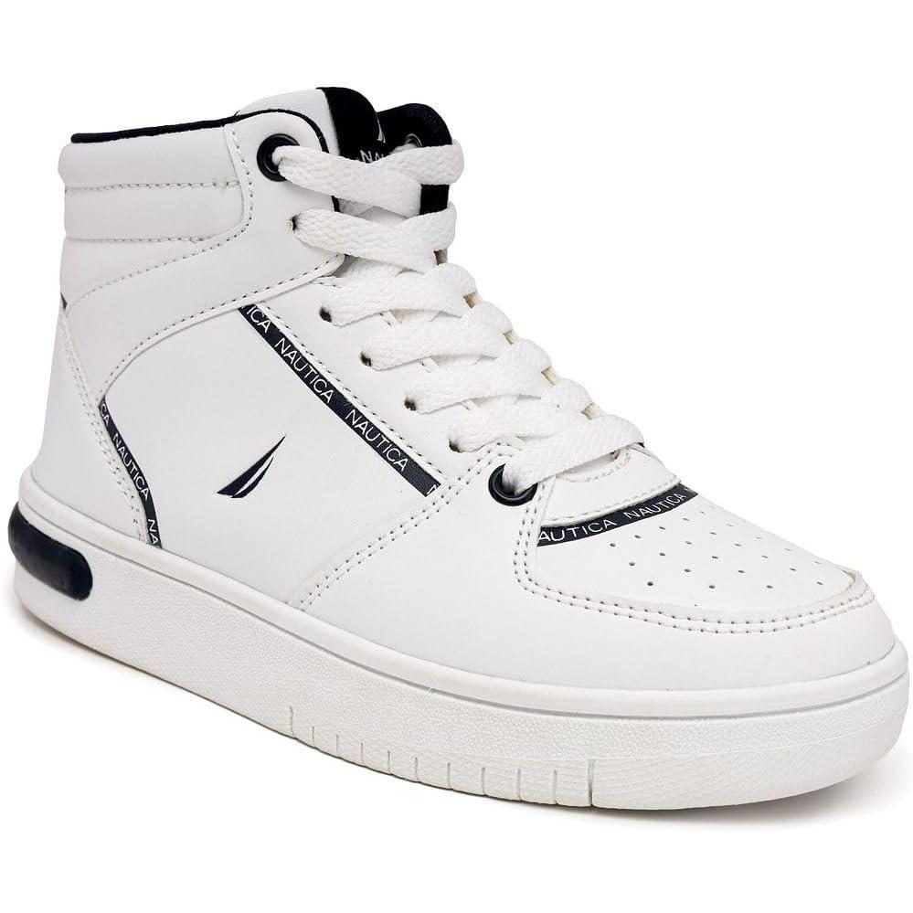 imageNautica Kids Sneaker LaceUp Fashion Shoe with BootLike High Top Design for Boys and Girls Big KidLittle Kid Sizes HorizonZiglerwhite Smooth