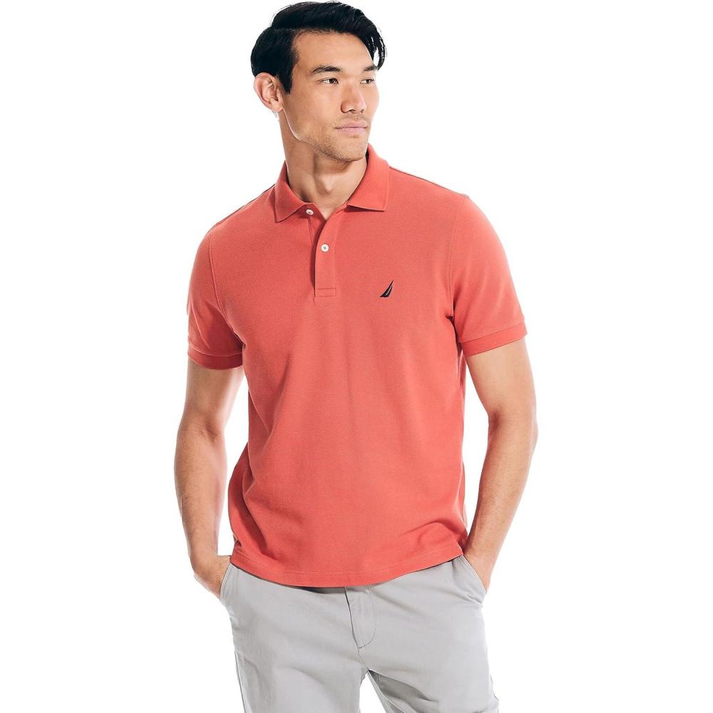 imageNautica Mens Classic Short Sleeve Solid Performance Deck Polo ShirtCayenne