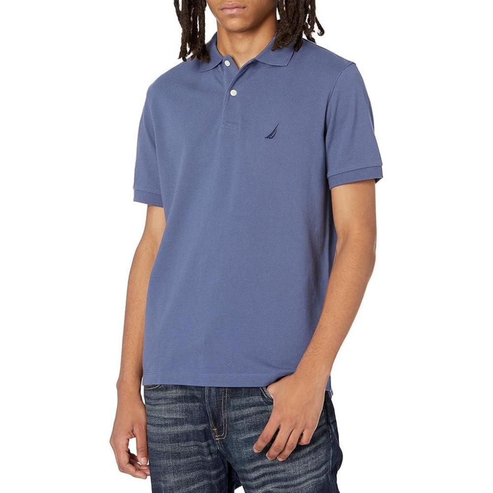 imageNautica Mens Classic Short Sleeve Solid Performance Deck Polo ShirtDeep AnchorHeather