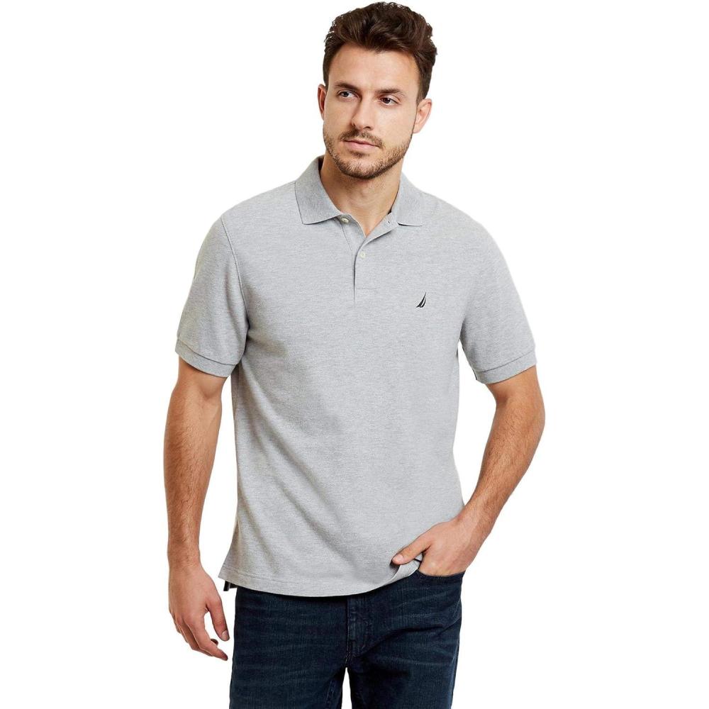 imageNautica Mens Classic Short Sleeve Solid Performance Deck Polo ShirtGrey Basic Polo