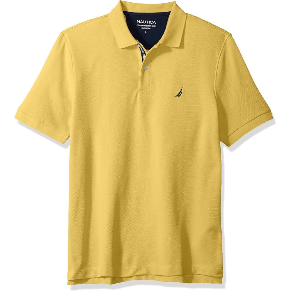imageNautica Mens Classic Short Sleeve Solid Performance Deck Polo ShirtMustard Field