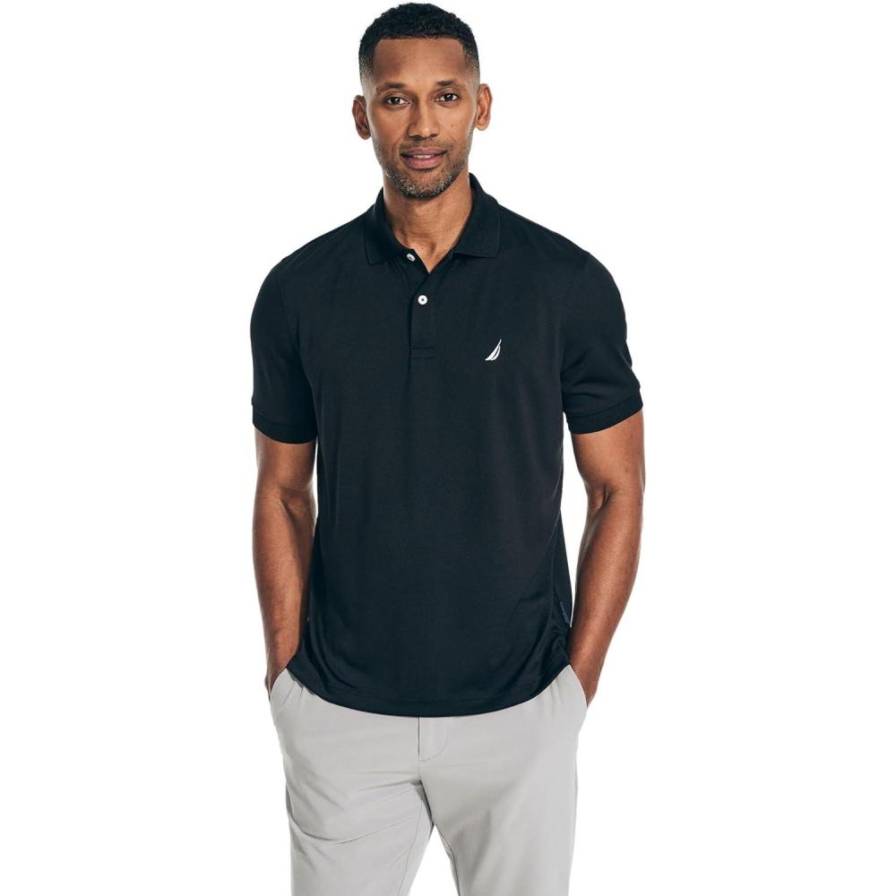 imageNautica Mens Classic Short Sleeve Solid Performance Deck Polo ShirtNavtech Performance Black